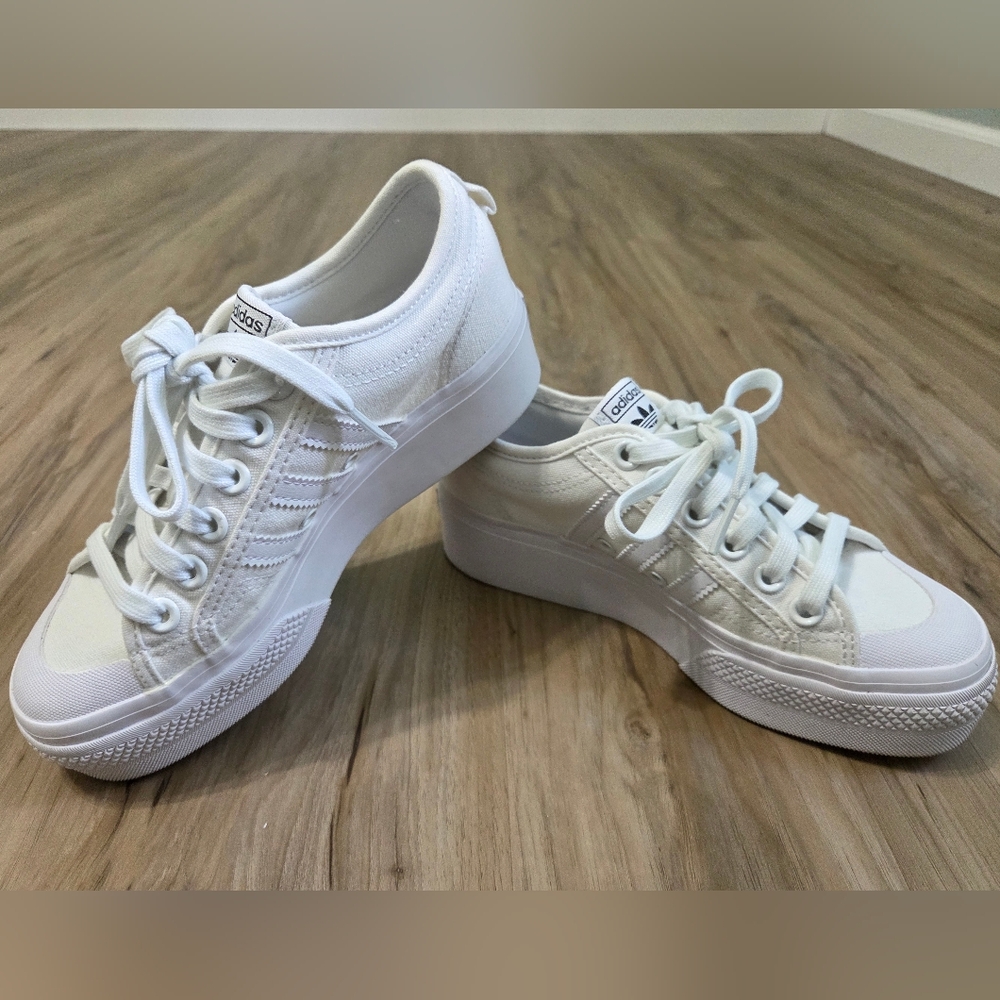 Adidas Nizza Women's White Canvas Platform Sneakers - Picture 3 of 8